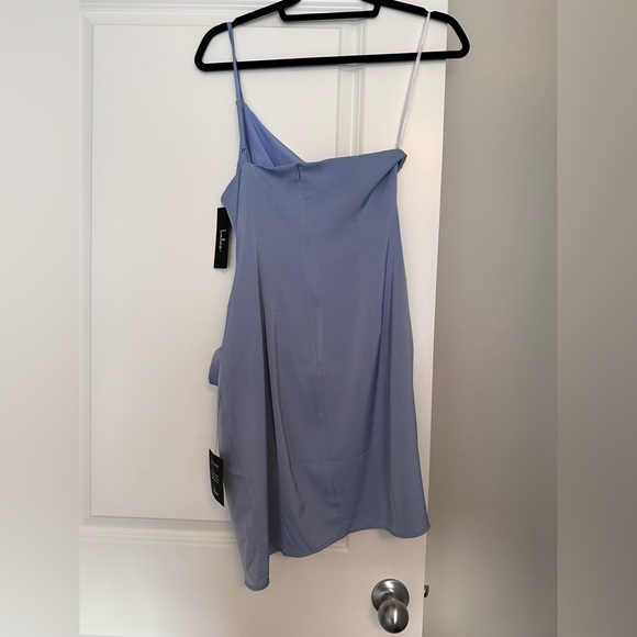Lulus “Meant to Be Together Light Blue Satin One-Shoulder Mini Dress” NWT - Picture 3 of 6